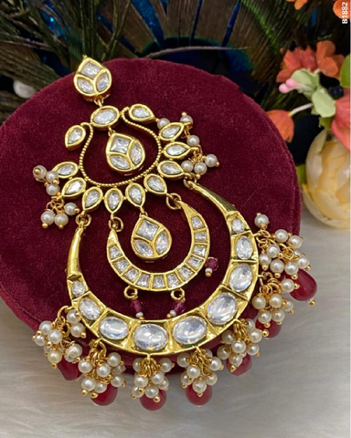 Beautiful Golden Color Maang Tikka with Charming Red Color Pearls for Special Occasion
