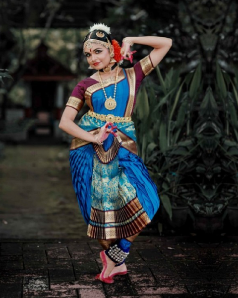 Premium Blue and Brown Color Art Silk Bharatnatyam Costume