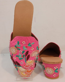Beautiful Pink Color Comfortable Mules with Charming Green Color Floral Design