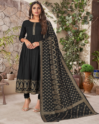 Gorgeous Green Color Heavy Rayon with Gold Foil Print Kurti, Salwar and Dupatta for Special Occasion