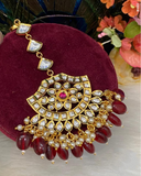 Pretty Golden Color Maang Tikka with Gorgeous Red and Pink Color Pearls for Special Occasion