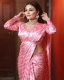 Gorgeous Pink Color Saree and Blouse with Charming Floral Design on Saree for Special Occasion