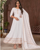 Beautiful White Color Heavy Rayon with Gold Foil Print Kurti, Salwar and Dupatta for Special Occasion