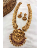 Royal Golden Color Necklace and Earrings with Beautiful Maroon Color Pearls Special Occasion