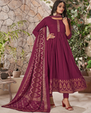 Pretty Maroon Color Heavy Rayon with Gold Foil Print Kurti, Salwar and Dupatta for Special Occasion