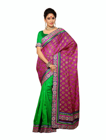 Classic Designer Green/Pink Color Saree