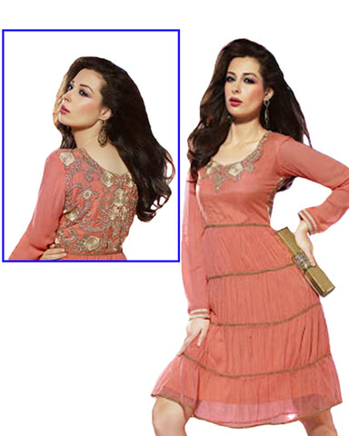 Stylish Look Peach Color Four Layer Tunic