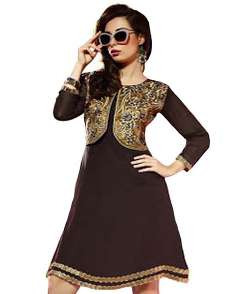 Stylish Look Dk.Brown Jacket Attached Tunic