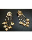 Kundan floral with pearl and golden leaf drop earrings