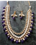 Kundan Purple Bead and Pearl Drops Necklace Set