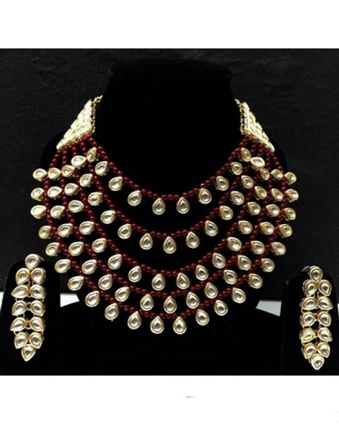 Maroon Layered Kundan Necklace Set