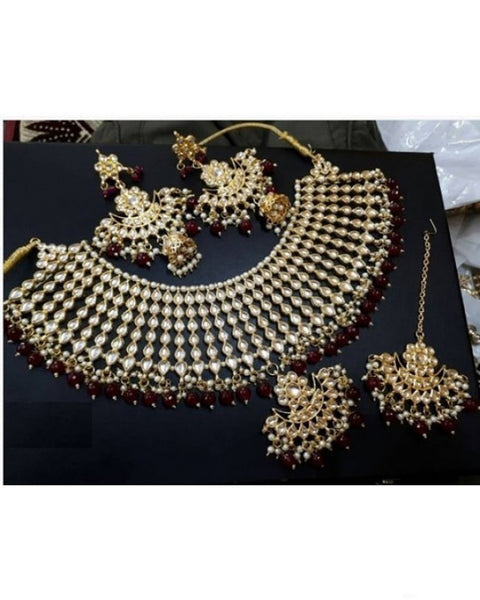 Maroon Drops Artificial Kundan Layered Choker Necklace Set