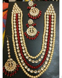 Artificial Kundan Layered Necklace, Earrings And Tikka Set (maroon)