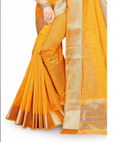 Gorgeous Yellow Color Cotton Silk Saree with Chit Pallu & Zari Weaving  Border for Special Occasion