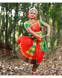 Beautiful Red, Green and Yellow Color Classical Dance Kuchipudi Sunpleat Costume