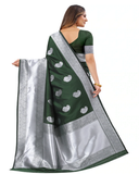 Magnificent Green Color Banarasi Silk Saree with Beautiful Silver Zari Weaving for Special Occasion