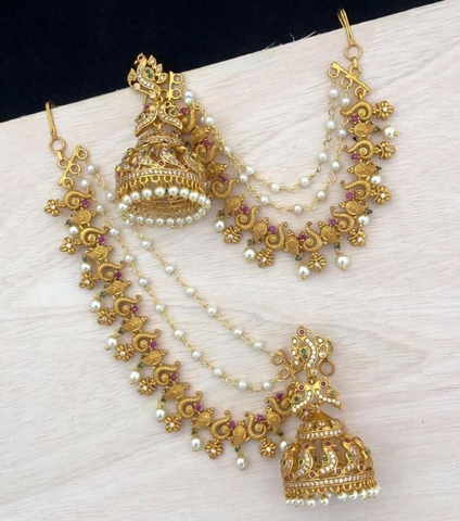 Beautiful Golden Color Jhumka with Pearls designed for both Traditional and Fashionable Outfits