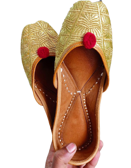 Gorgeous Yellow Color Pure Leather Hand Embroidery Work with Double Cushion Punjabi Jutti