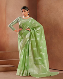 Beautiful Light Green Color Modal Silk Saree and Blouse with Silver Zari Weaving for Special Occasion